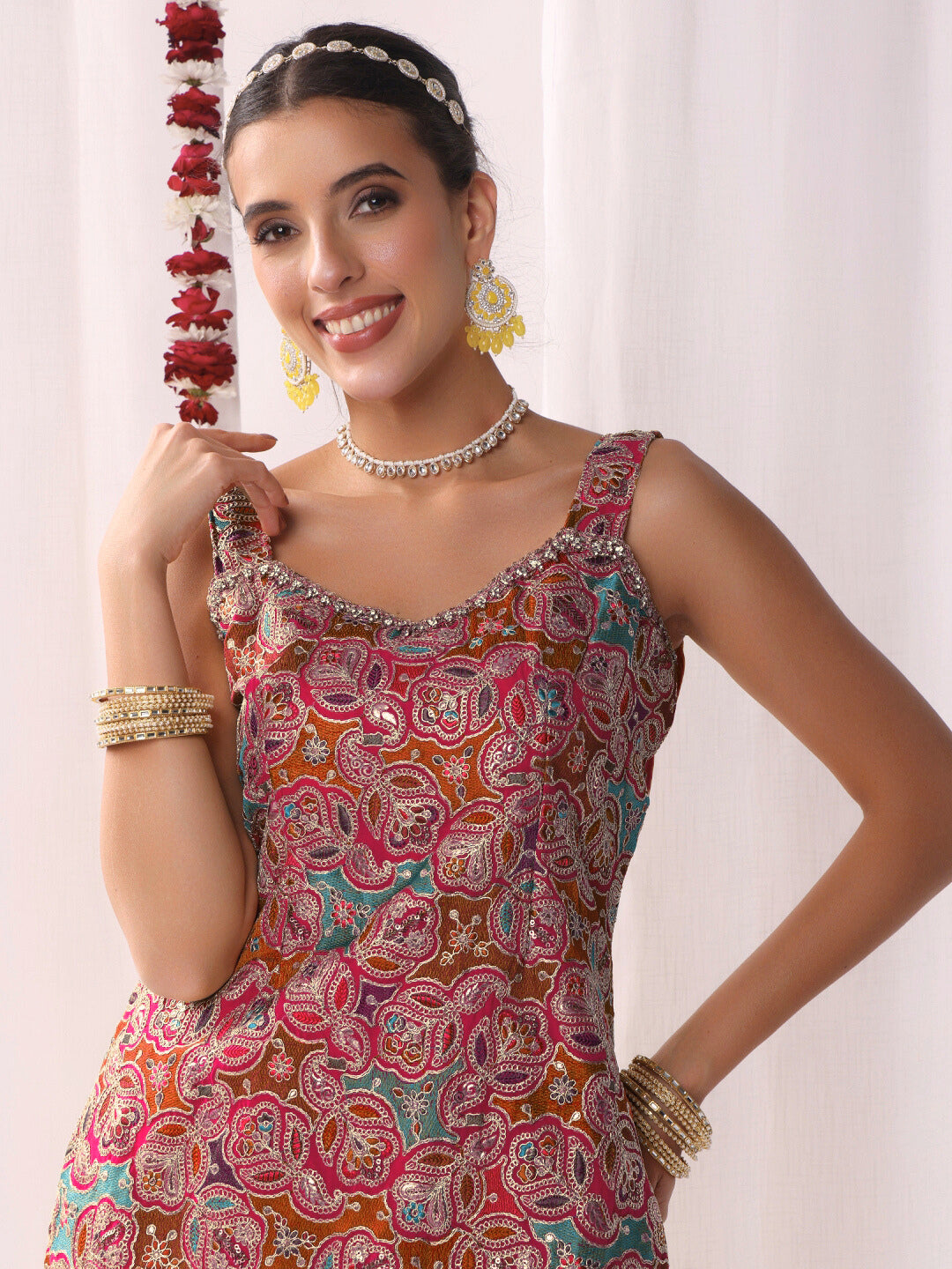 Multicolor Resham Embroidered Kurta Set