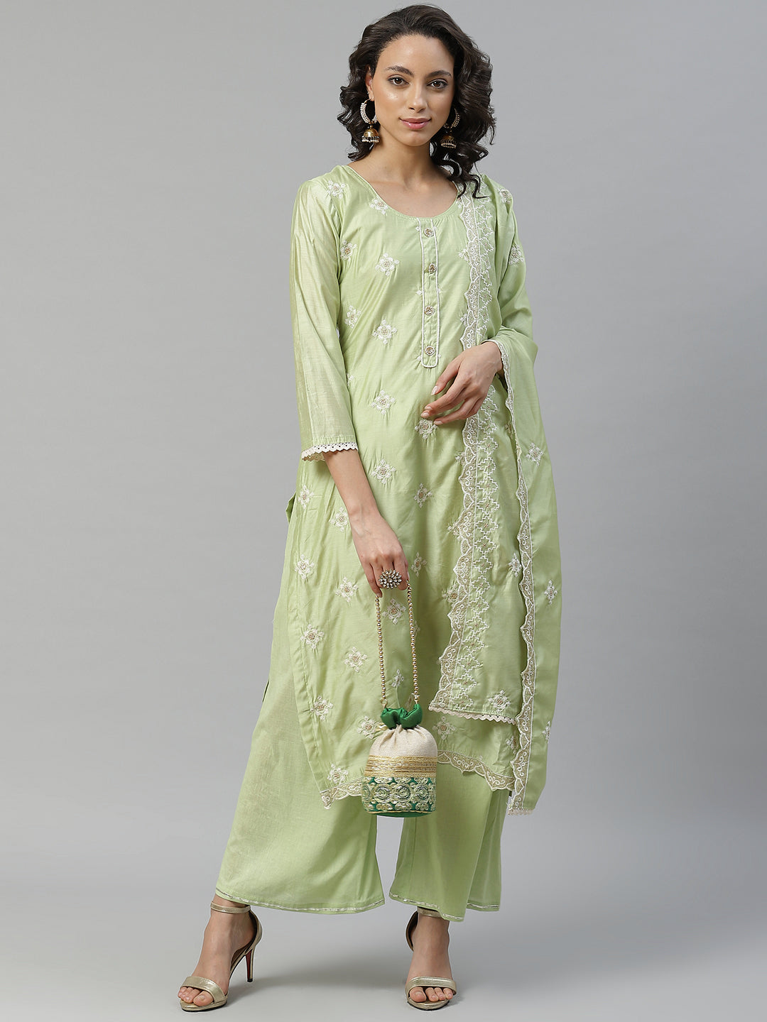 Chikankari Resham Embroidery Semi-stitched suit with Lace Dupatta