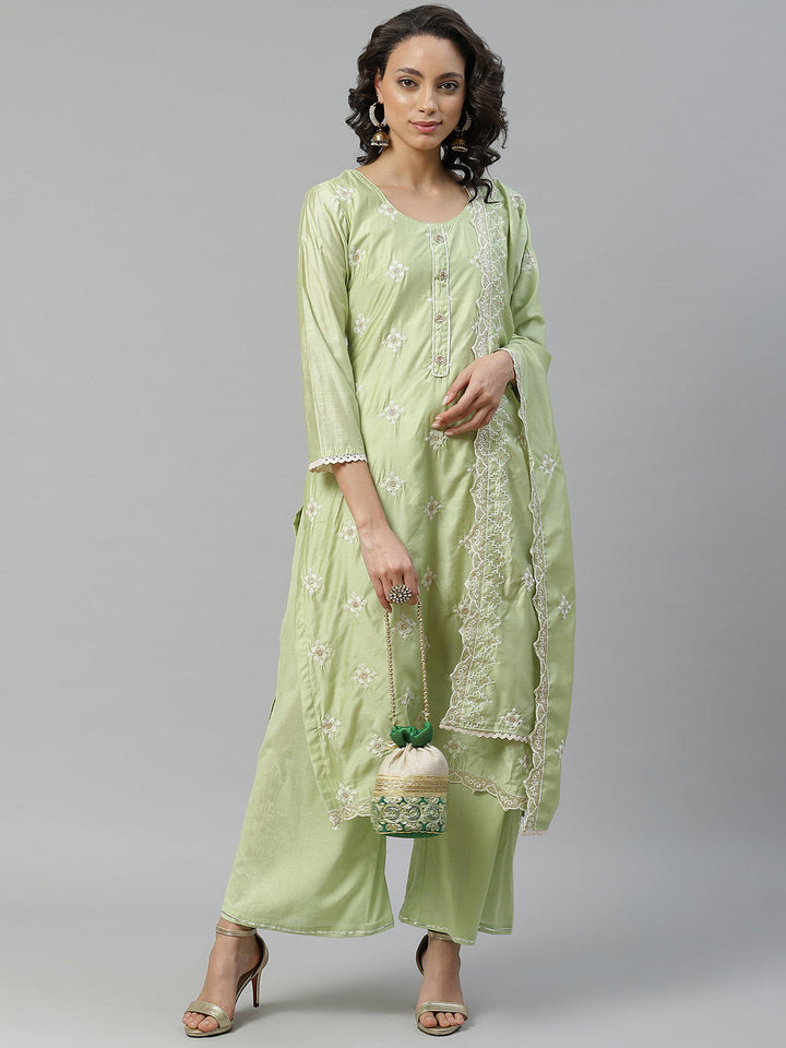 Chikankari Resham Embroidery Semi-stitched suit with Lace Dupatta