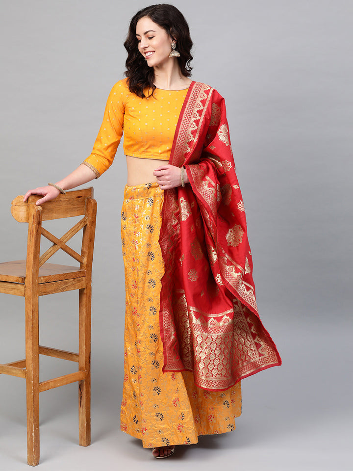 Banarasi Woven Kalidar Semi-stitched Lehenga