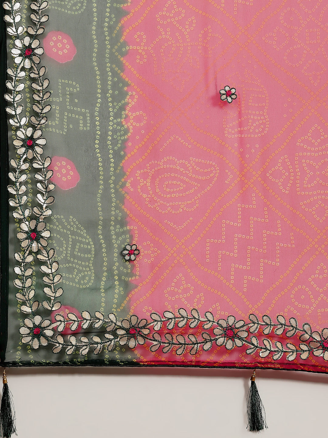 Magenta Jaipuri Bandhej Georgette Saree With Gota-Patti Embroidery