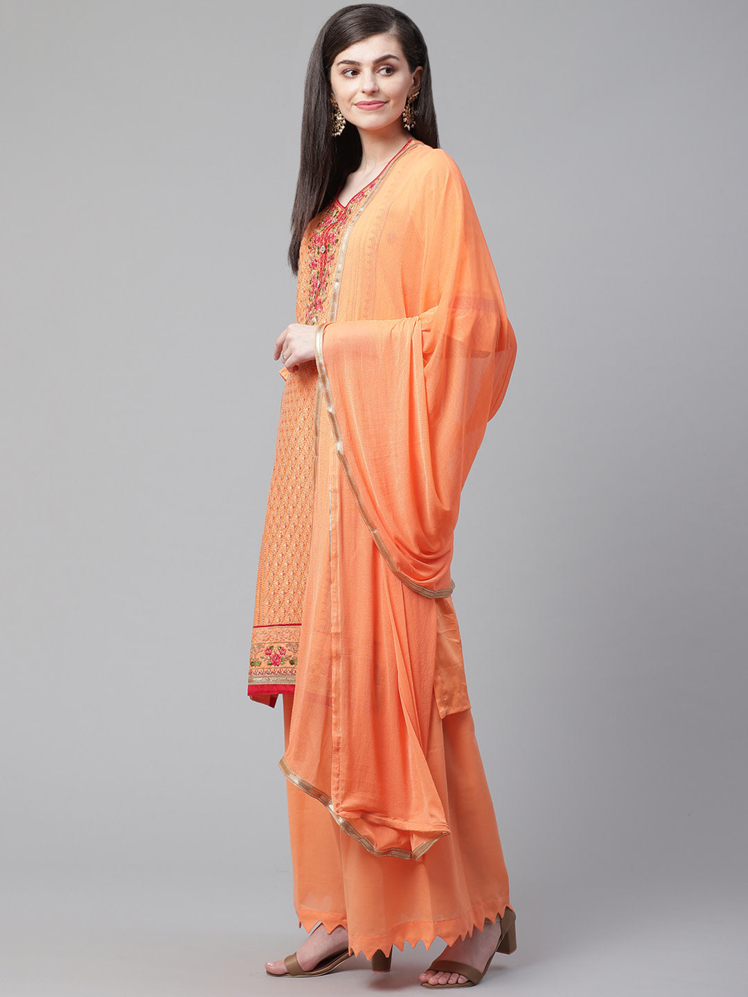 Pastel Cotton Stitched Suit Dupatta with Resham Floral Embroidery and Dupatta