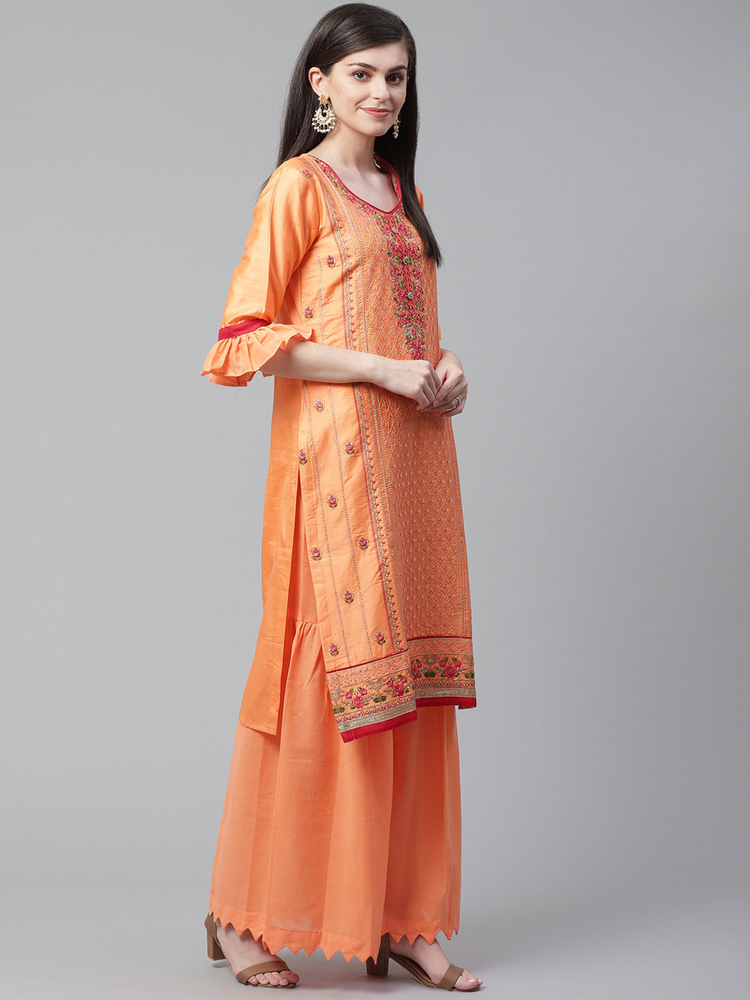 Pastel Cotton Stitched Suit Dupatta with Resham Floral Embroidery and Dupatta
