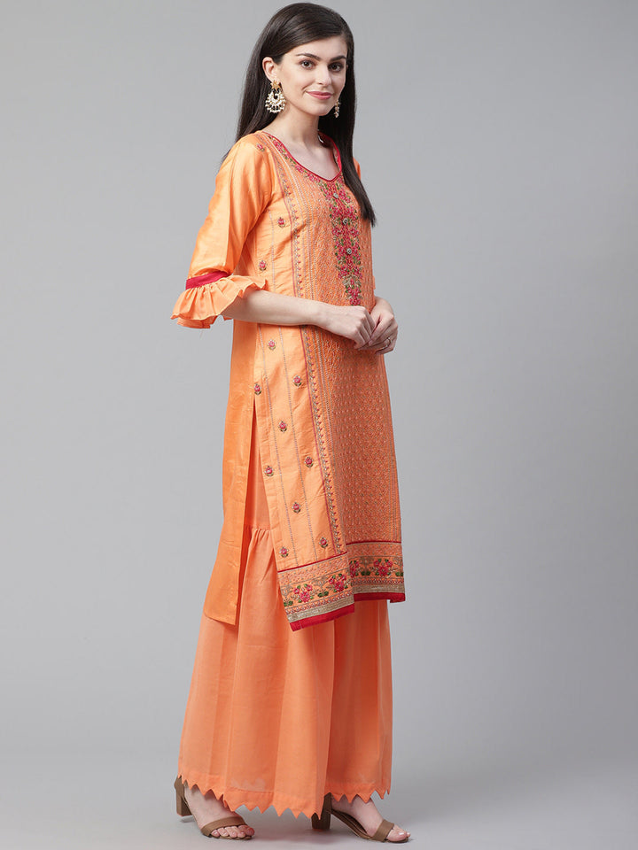 Pastel Cotton Stitched Suit Dupatta with Resham Floral Embroidery and Dupatta