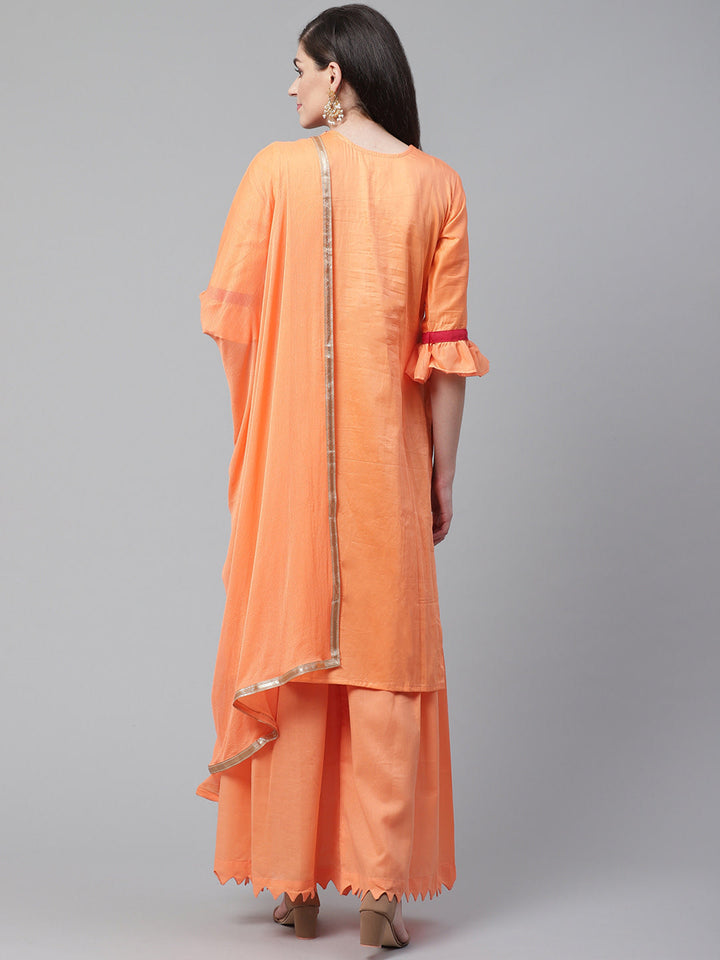 Pastel Cotton Stitched Suit Dupatta with Resham Floral Embroidery and Dupatta
