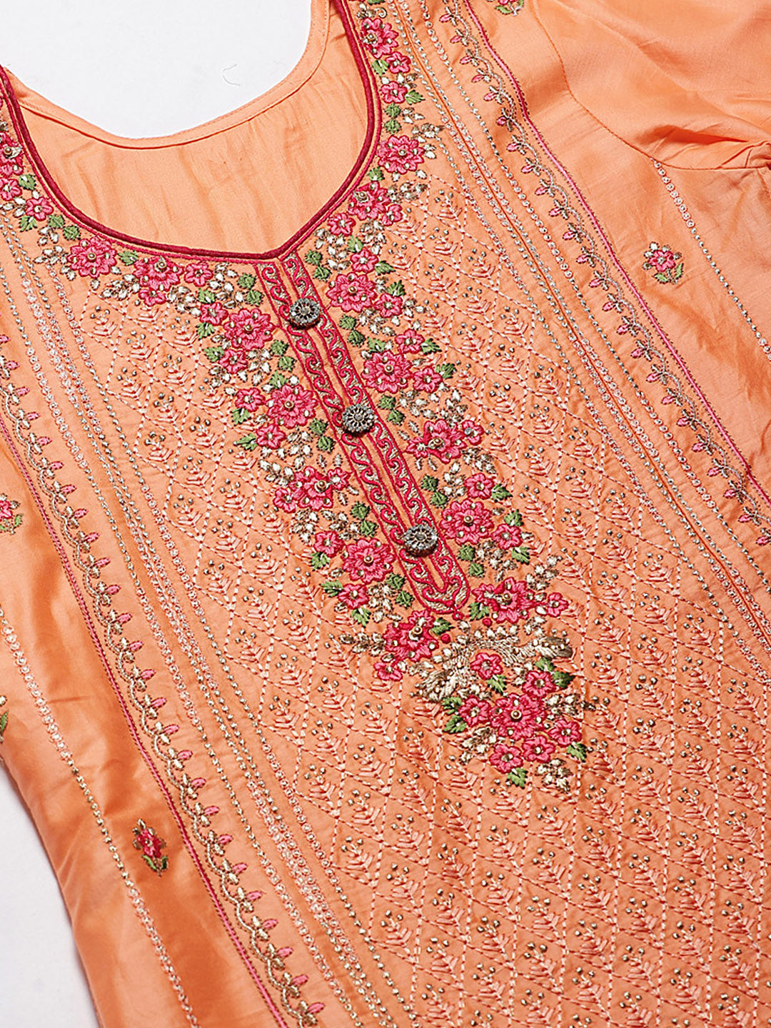 Pastel Cotton Stitched Suit Dupatta with Resham Floral Embroidery and Dupatta