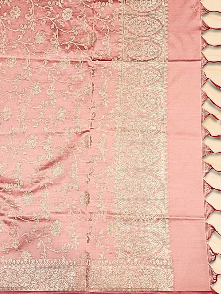 Two-toned Banarasi Silk Dress Material with Floral Woven Motifs & Jhalar dupatta