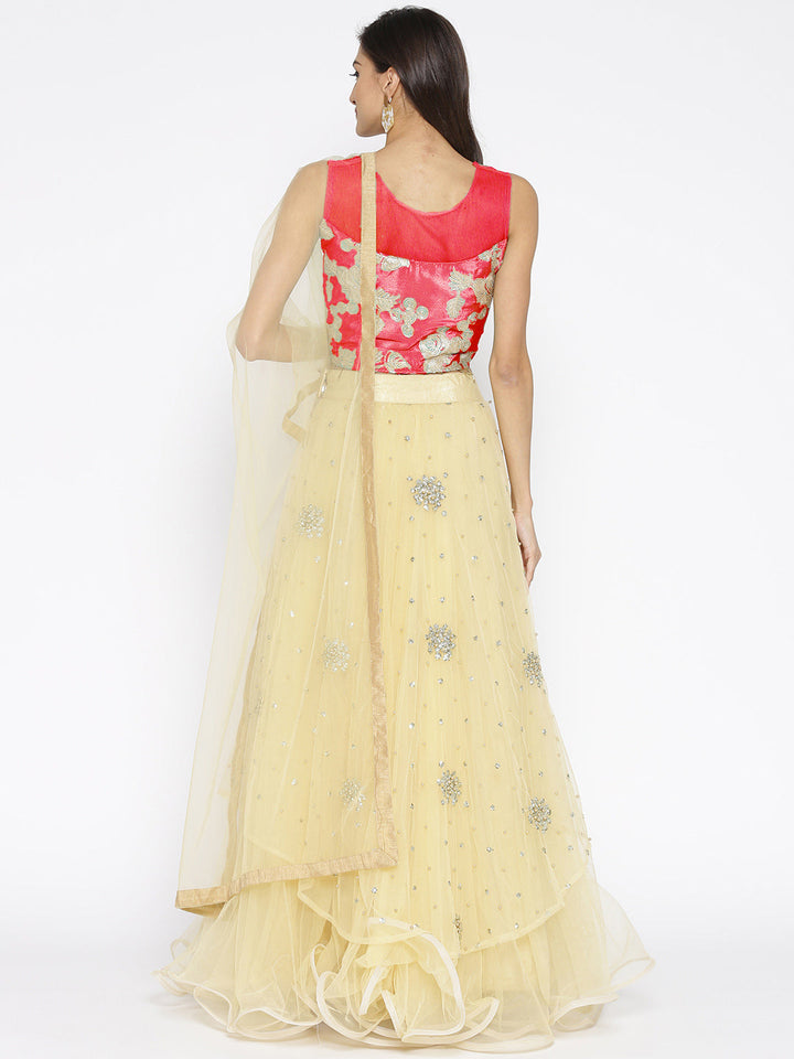 Red Resham and Nakshi Embellished Crop top Lehanga set