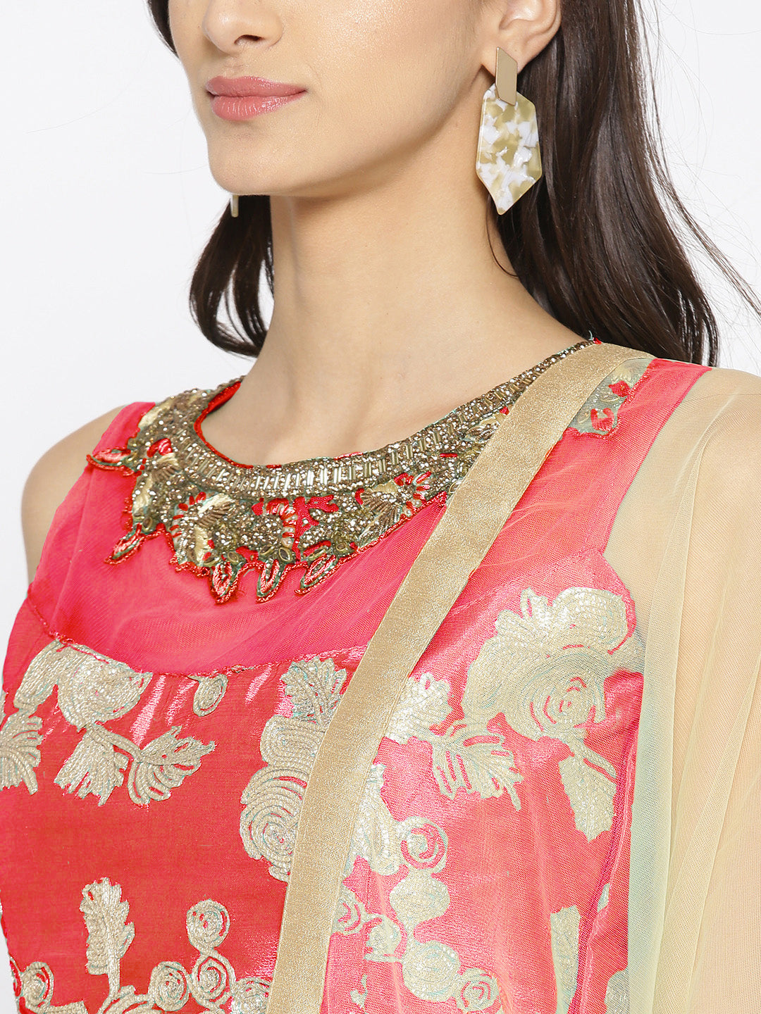 Red Resham and Nakshi Embellished Crop top Lehanga set