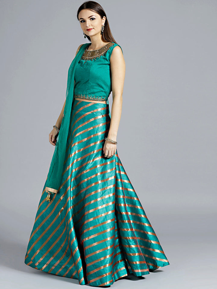Contemporary Striped Lehenga with Zircon Embellished Crop top