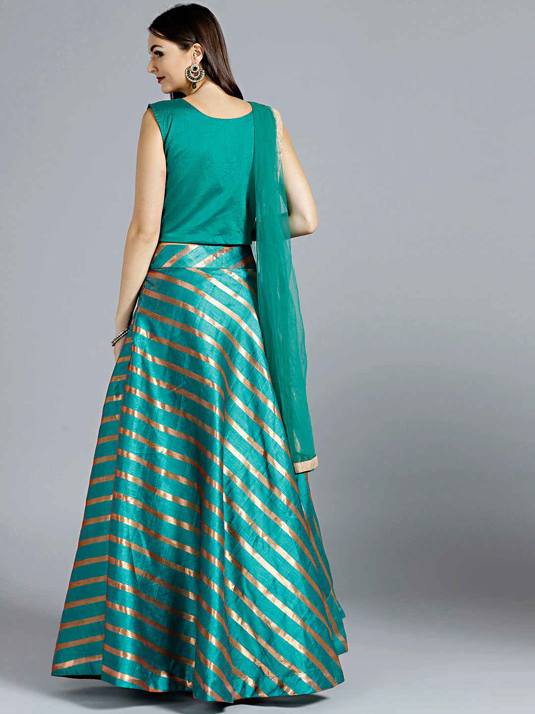 Contemporary Striped Lehenga with Zircon Embellished Crop top
