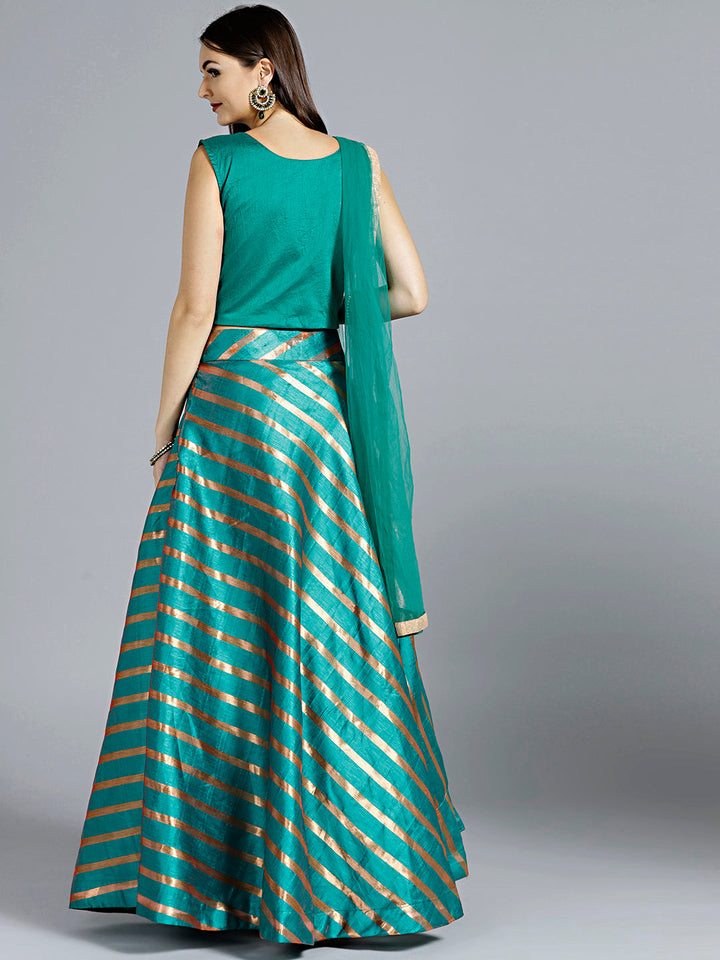 Contemporary Striped Lehenga with Zircon Embellished Crop top