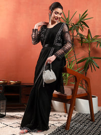 Chhabra 555 Pre-Stitched Draped Saree with Sequin Cut-Dana Embroidery Blouse & Embellished Belt