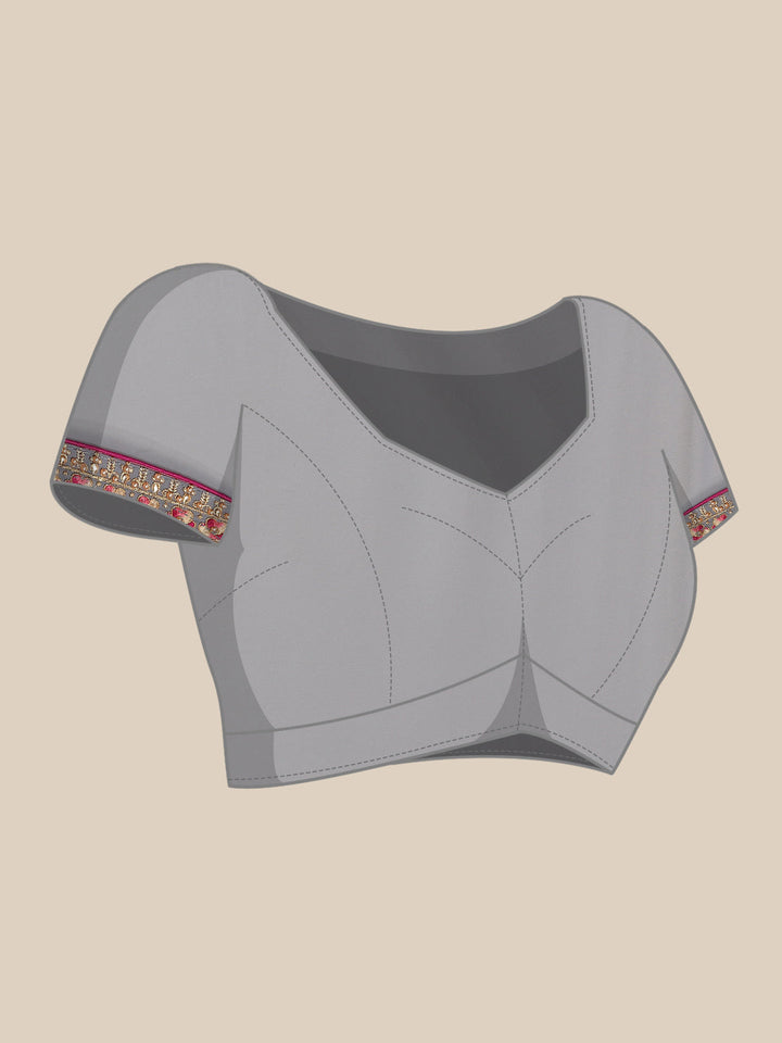 Grey Resham & Zari Embroidered Georgette Stone Work Embellished Saree