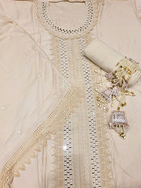 Chhabra 555 Mirror Embellished & Resham Embroidered Cotton Suit Dupatta with Crochet Cut work Laces