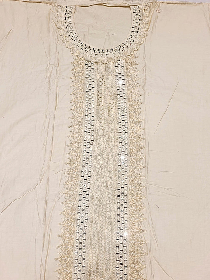 Mirror Embellished & Resham Embroidered Cotton Suit Dupatta with Crochet Cut work Laces