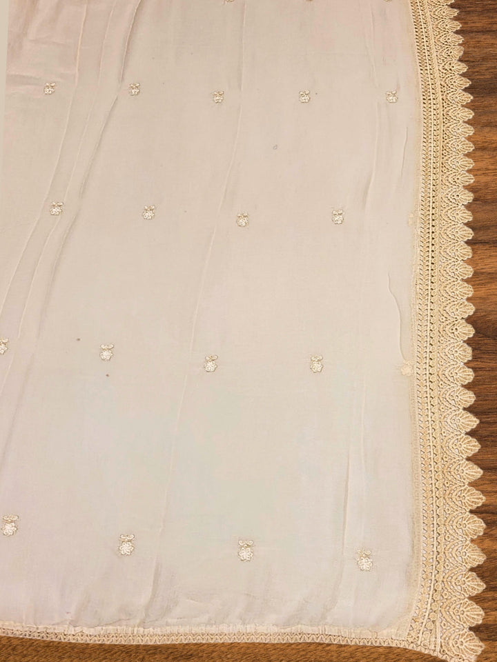 Mirror Embellished & Resham Embroidered Cotton Suit Dupatta with Crochet Cut work Laces