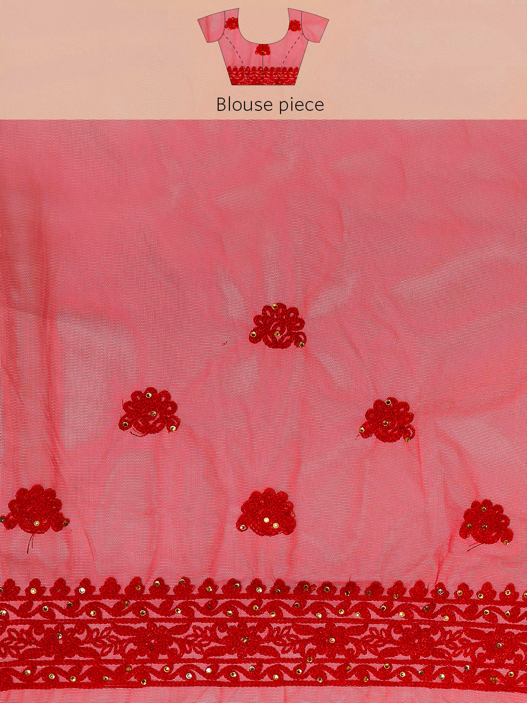 Red Resham Embroidered & Crystal Embellished Reception Net Saree