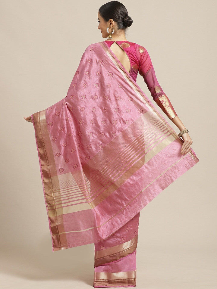 Handloom Chanderi Saree with ReshamEmbroidery intricate Floral Butas &Zari Ethnic Border