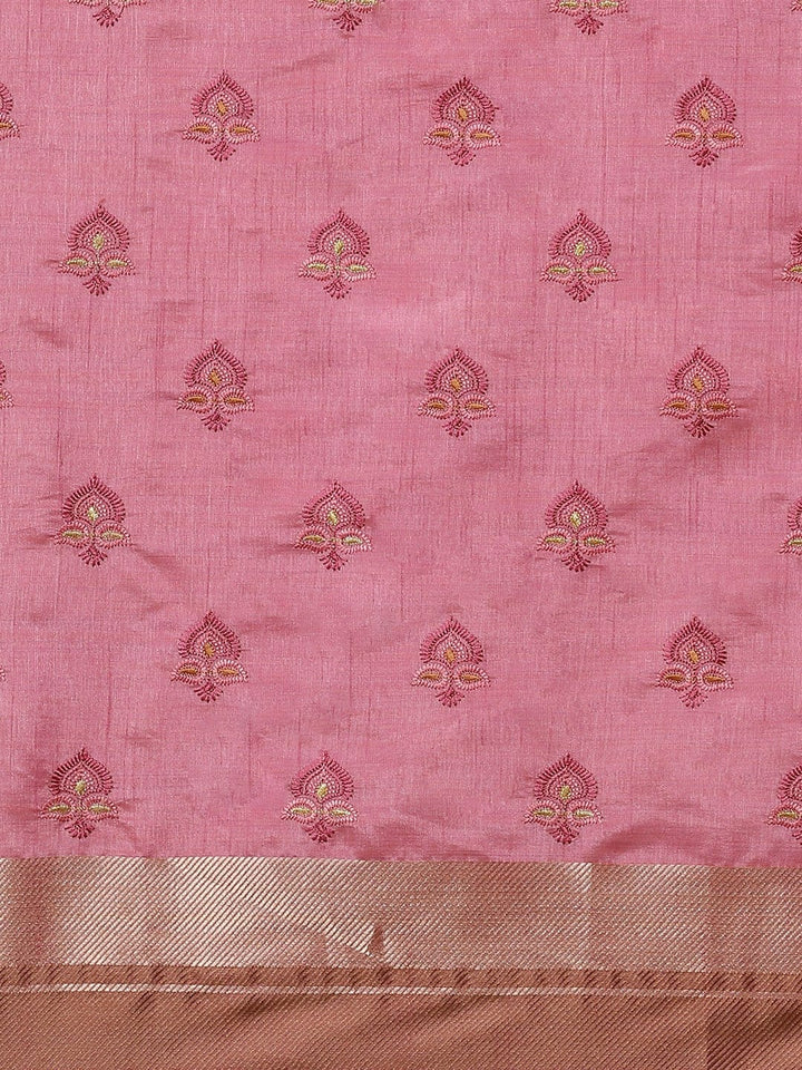 Handloom Chanderi Saree with ReshamEmbroidery intricate Floral Butas &Zari Ethnic Border