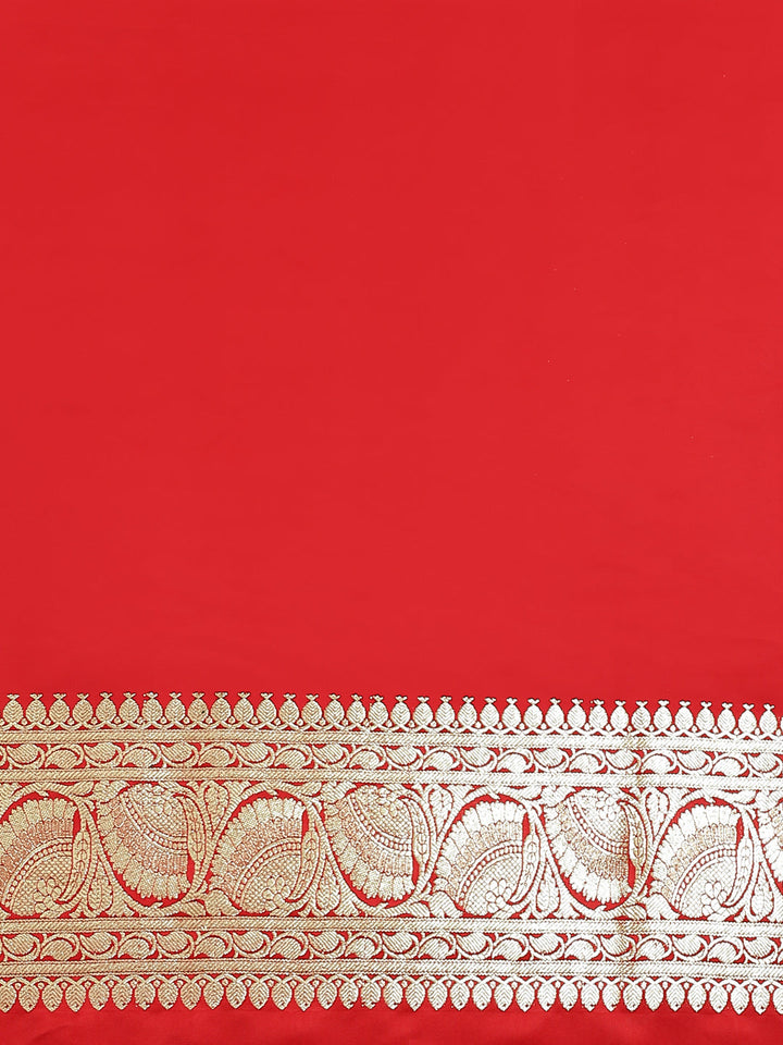 Banarasi Silk Blend Embossed Handloom Saree with Paisley Weaving & Contrast Border,Pallu