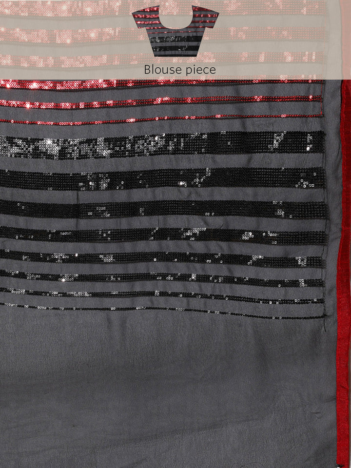Black Contrast Sequin Embellished Georgette Metallic Cocktail Saree