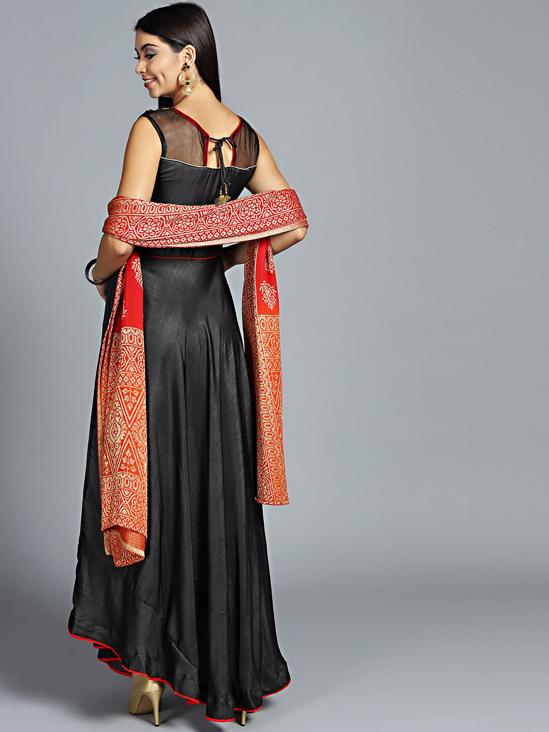 Tribal Inspired Anarkali Suit with Foil Print Dupatta