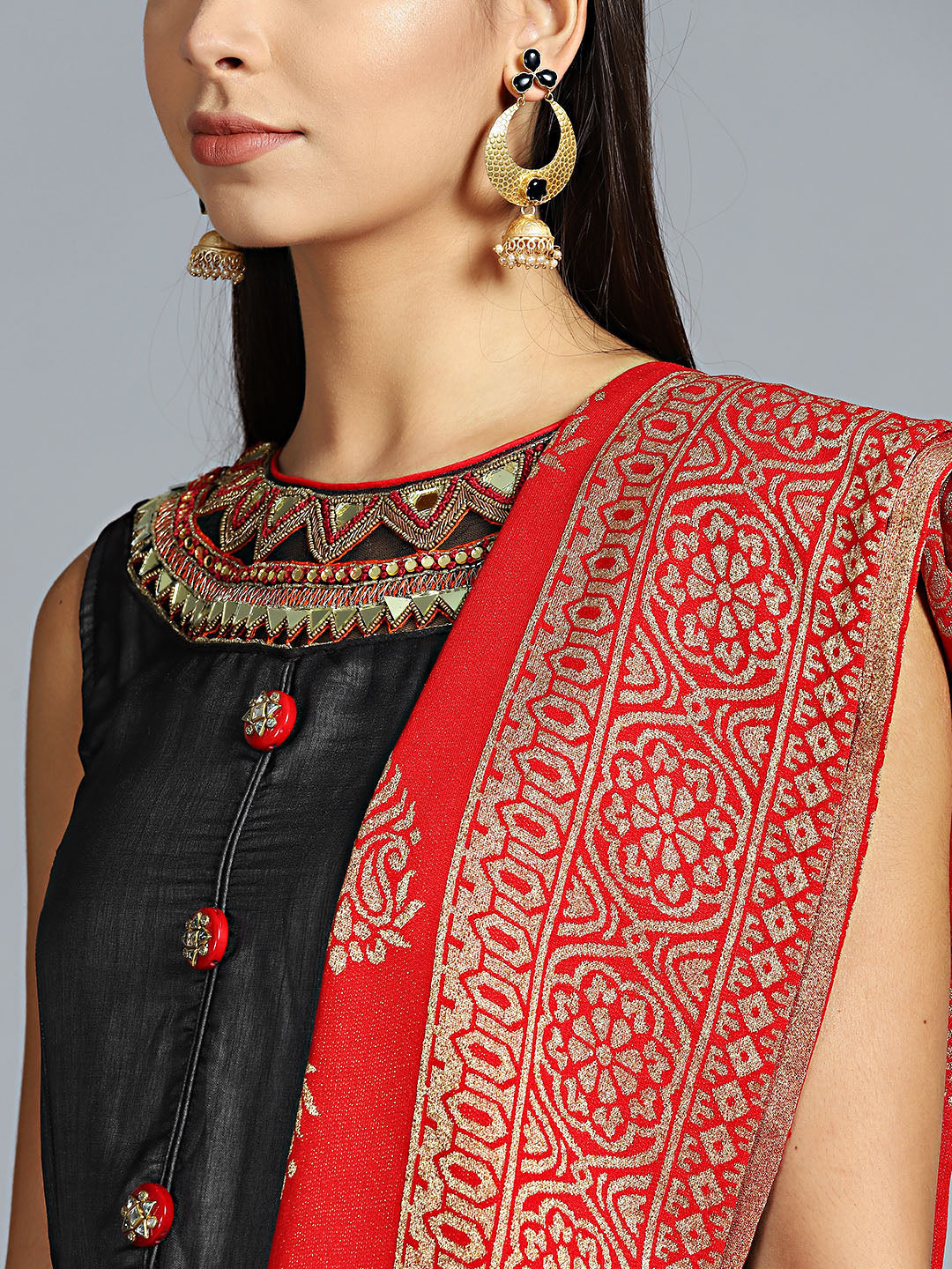 Tribal Inspired Anarkali Suit with Foil Print Dupatta