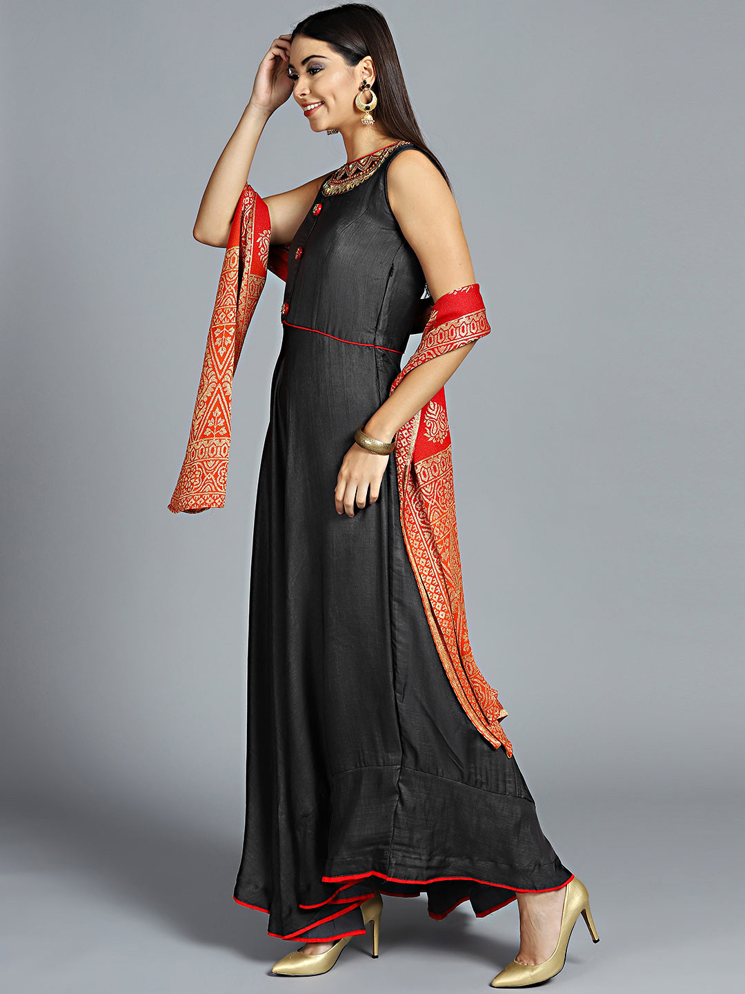 Tribal Inspired Anarkali Suit with Foil Print Dupatta