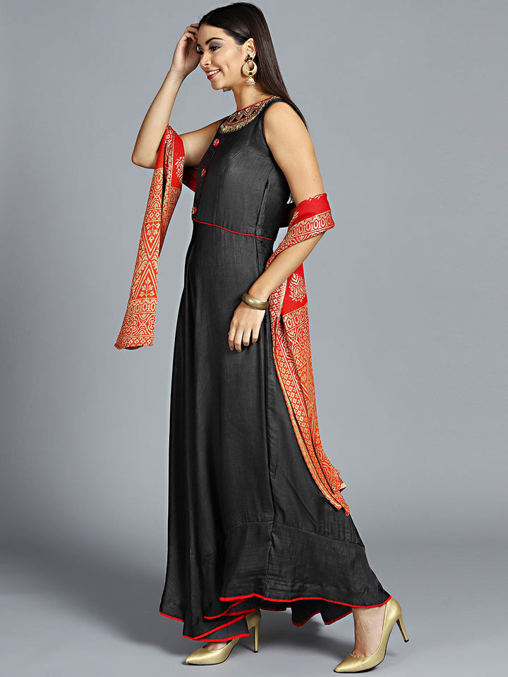Tribal Inspired Anarkali Suit with Foil Print Dupatta
