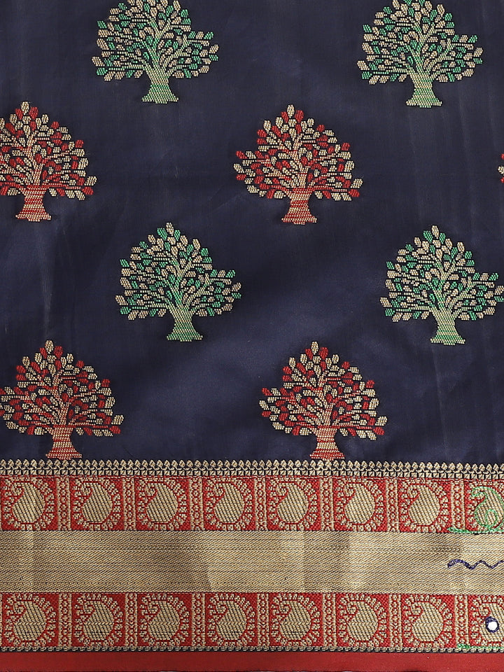 Banarasi Jamdani inspired Paisley Saree with Zari woven border and heavy Contrast Pallu