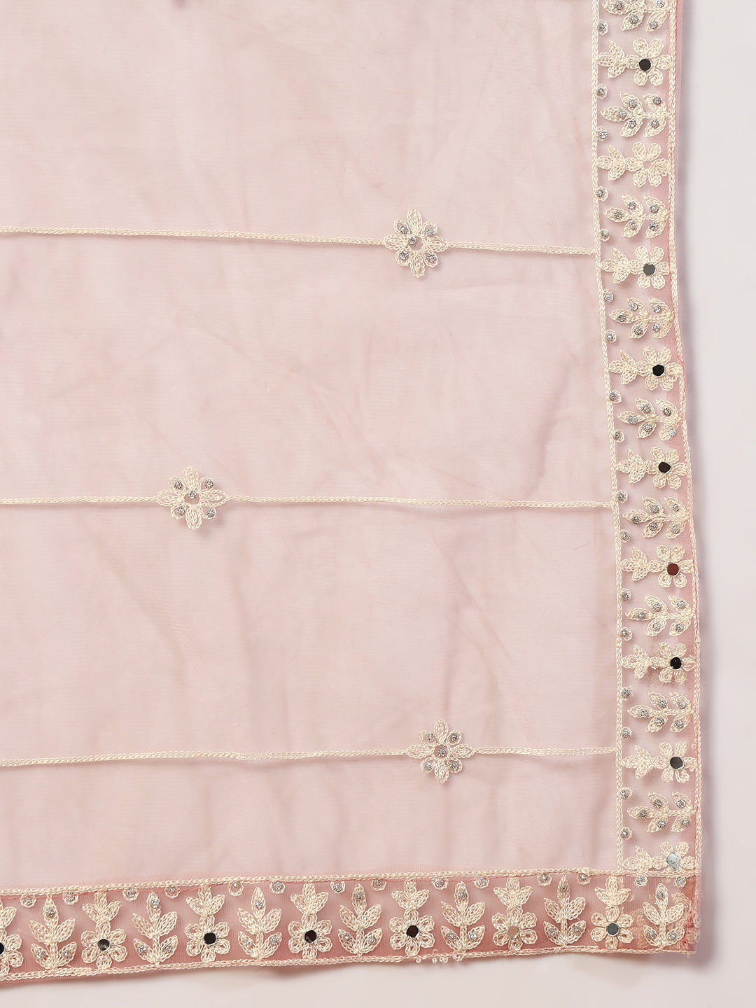 Pink Embroidery & Mirror Work Choli With Embroidered Lehenga Set & Embellished Dupatta