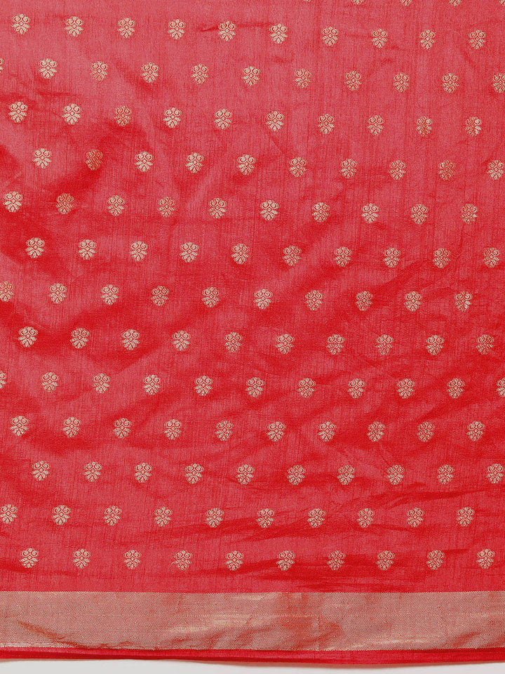 Red Resham & Zari Woven Bordered Silk Saree with Ethnic Motifs