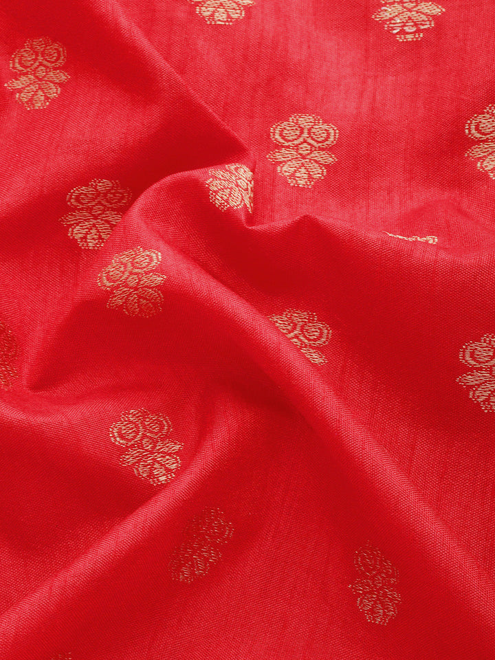 Red Resham & Zari Woven Bordered Silk Saree with Ethnic Motifs