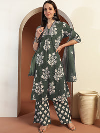 Chhabra 555 Mirror Embellished Cotton Suit Dupatta with Schiffli Laces & Reverse Tropical Print