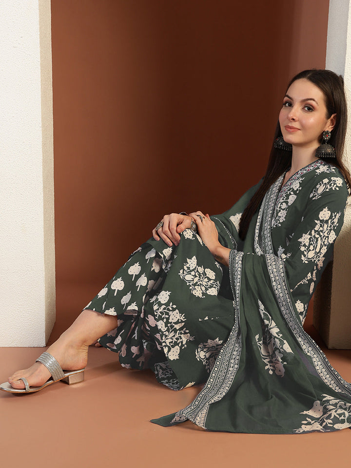 Mirror Embellished Cotton Suit Dupatta with Schiffli Laces & Reverse Tropical Print
