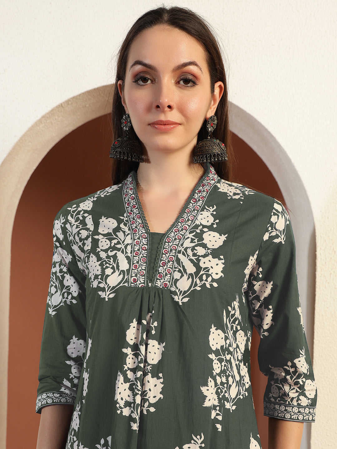 Mirror Embellished Cotton Suit Dupatta with Schiffli Laces & Reverse Tropical Print