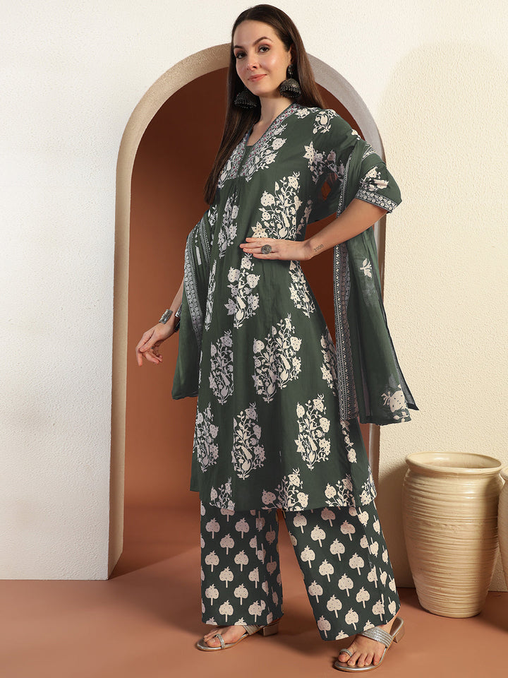 Mirror Embellished Cotton Suit Dupatta with Schiffli Laces & Reverse Tropical Print
