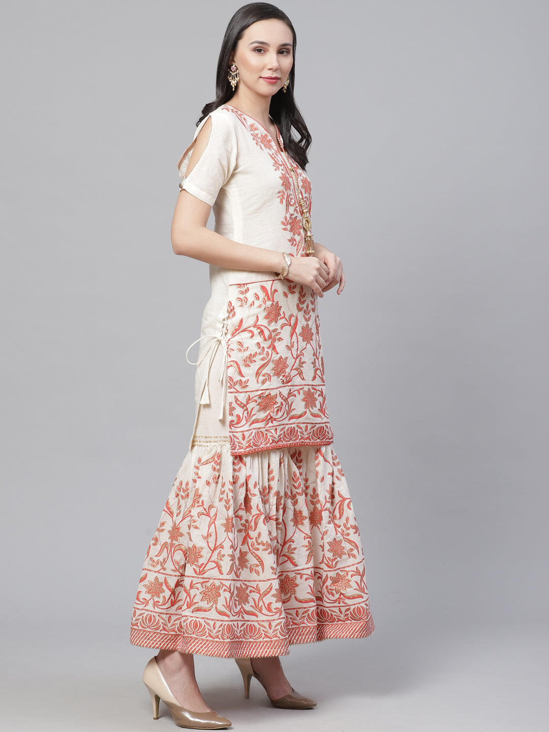 Pure Cotton Cambric Block Printing Dress Material with Gotta-Patti Embroidery & Sharara