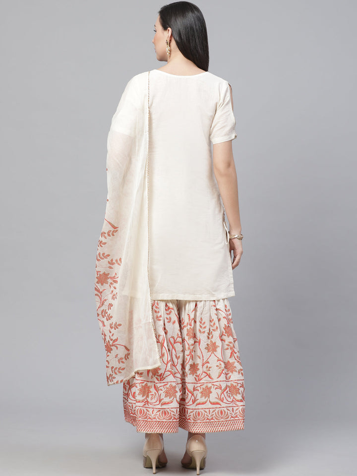 Pure Cotton Cambric Block Printing Stitched Suit with Gotta-Patti Embroidery & Sharara