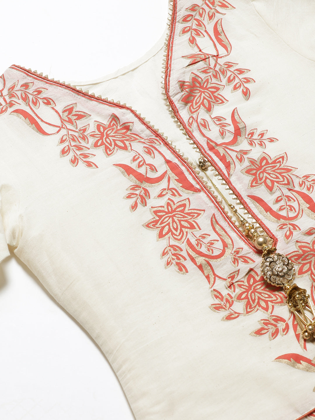 Pure Cotton Cambric Block Printing Stitched Suit with Gotta-Patti Embroidery & Sharara