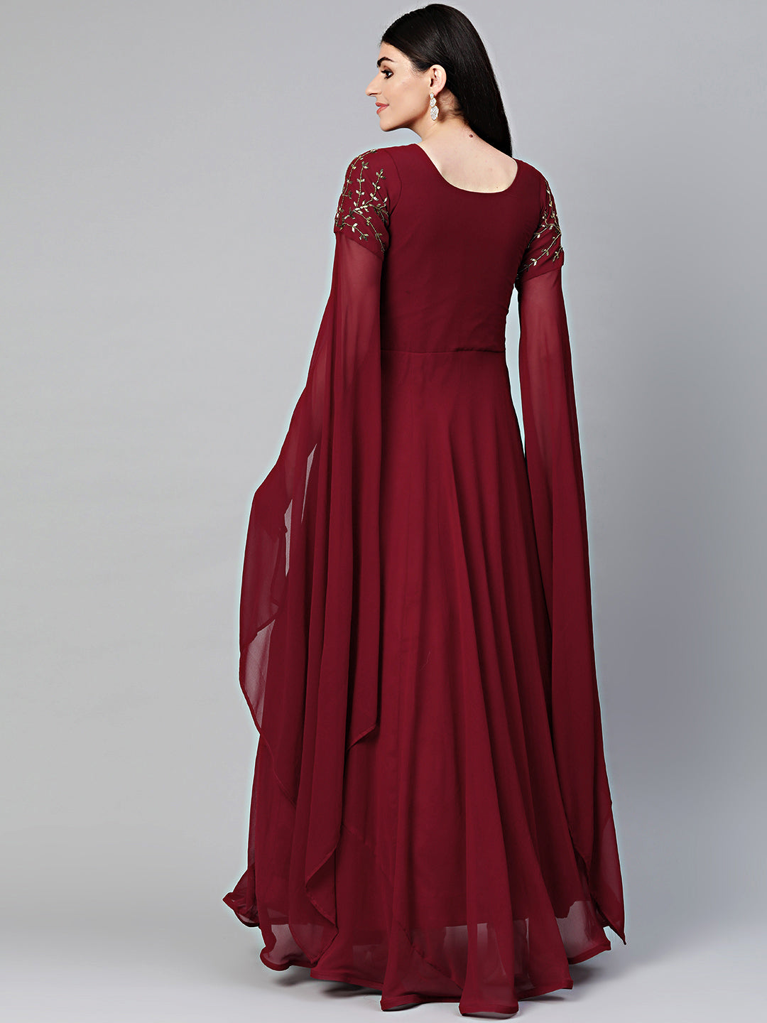 Georgette Anarkali Cocktail Gown with Batwing Sleeves