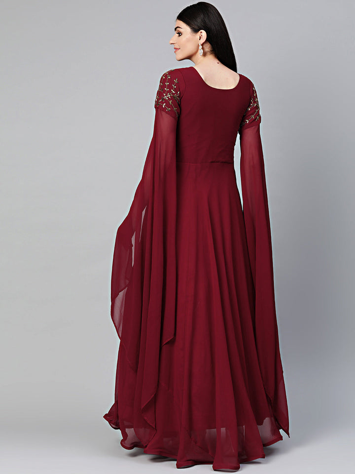 Georgette Anarkali Cocktail Gown with Batwing Sleeves