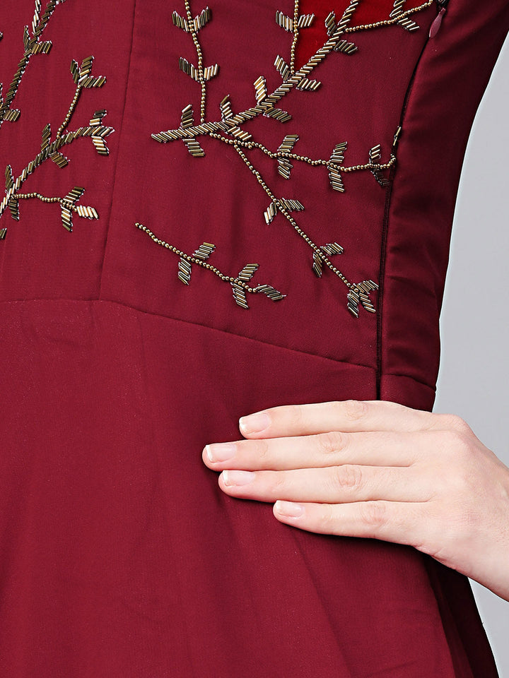 Georgette Anarkali Cocktail Gown with Batwing Sleeves