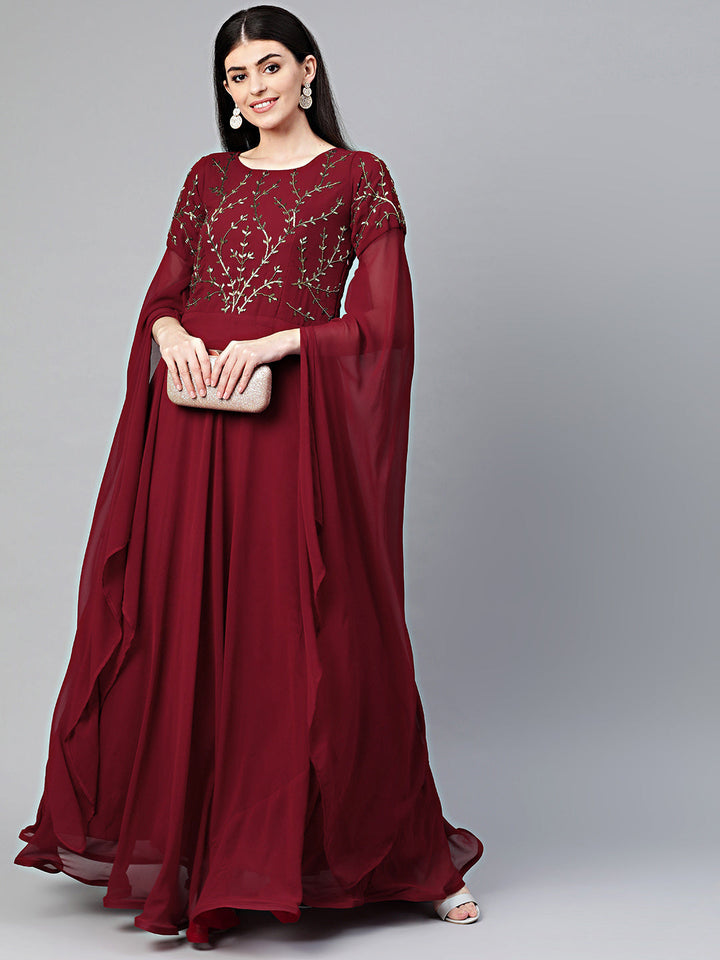 Georgette Anarkali Cocktail Gown with Batwing Sleeves