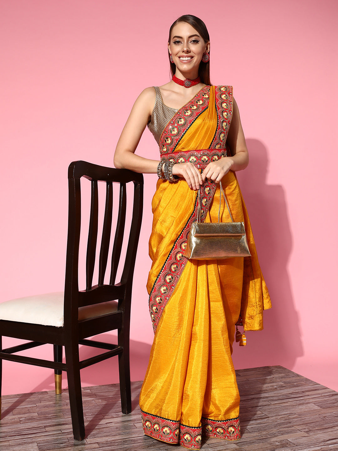 Mustard Bhagalpuri Silk Belted Saree With Sequin Contrast Border