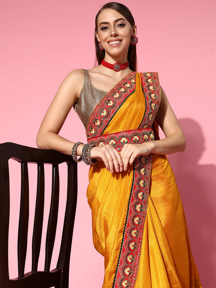 Mustard Bhagalpuri Silk Belted Saree With Sequin Contrast Border