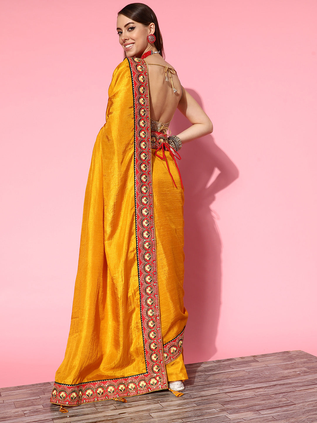 Mustard Bhagalpuri Silk Belted Saree With Sequin Contrast Border