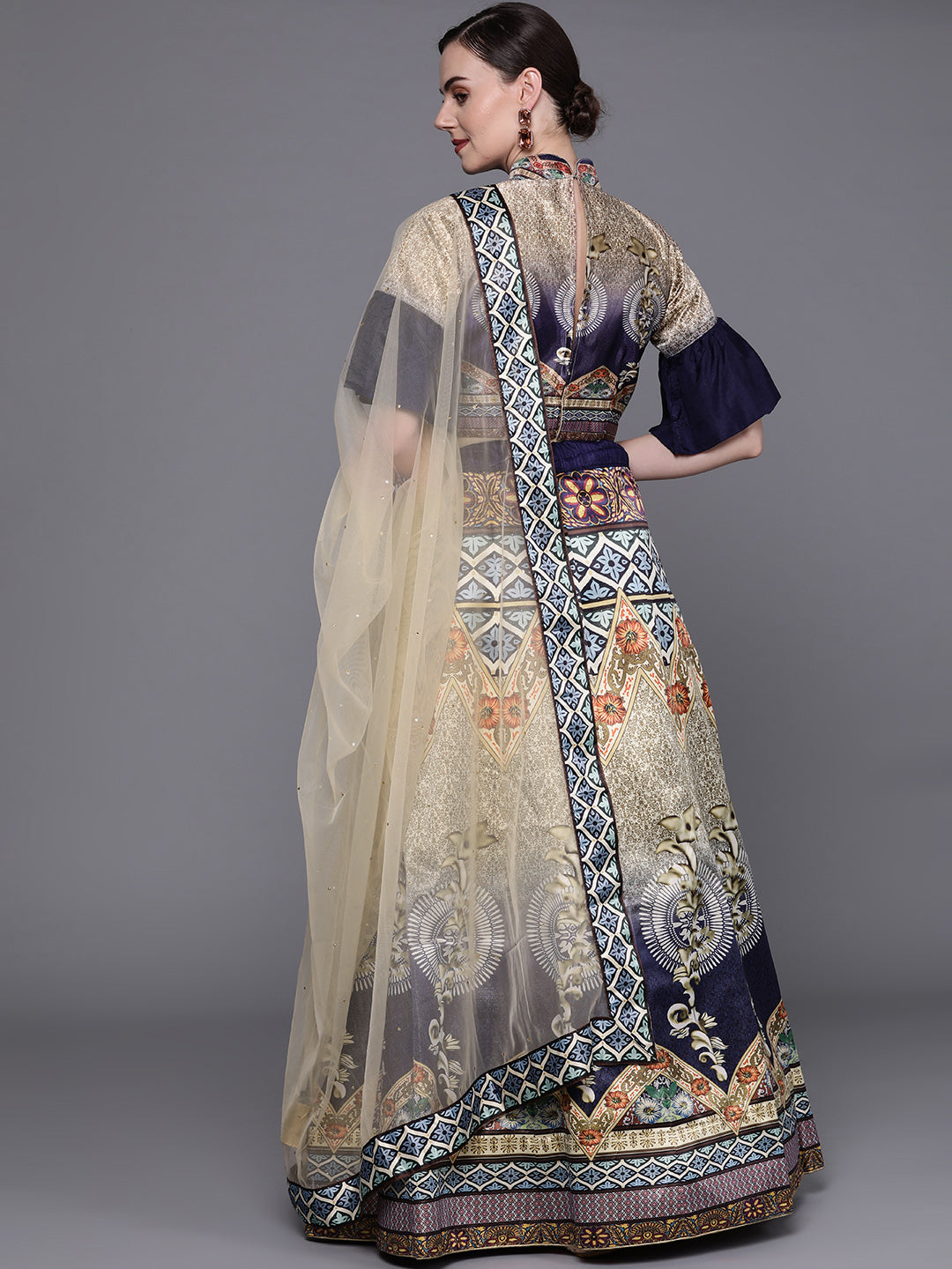 Semi-stitched Digital Print Lehenga Set