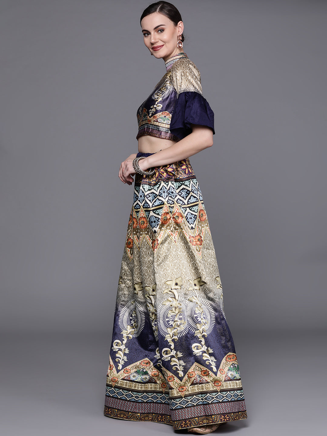 Semi-stitched Digital Print Lehenga Set